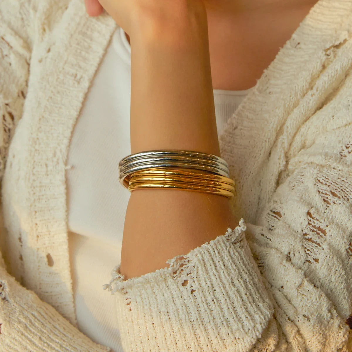 18k potrójna żebrowana bransoletka typu bangle
