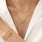 Juego de collar y pulsera con corazones dobles, eslabones curb y de cadena delicados