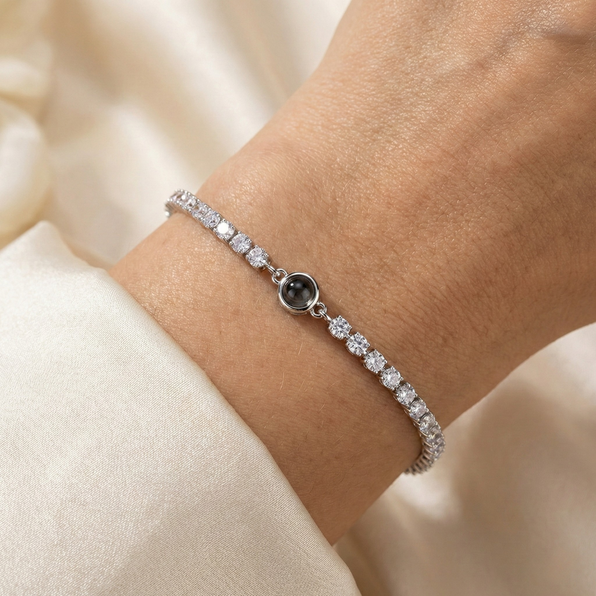 Photo Bracelet with Your Own Photo - Tennis Zirconia
