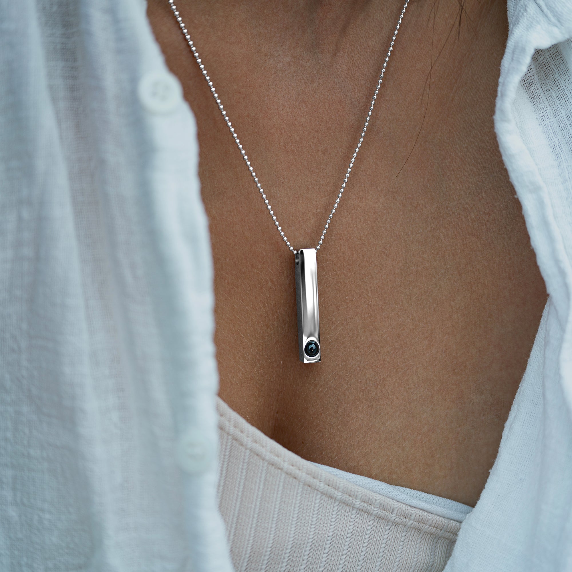 Photo Necklace with Your Own Photo - Stick Ball Chain