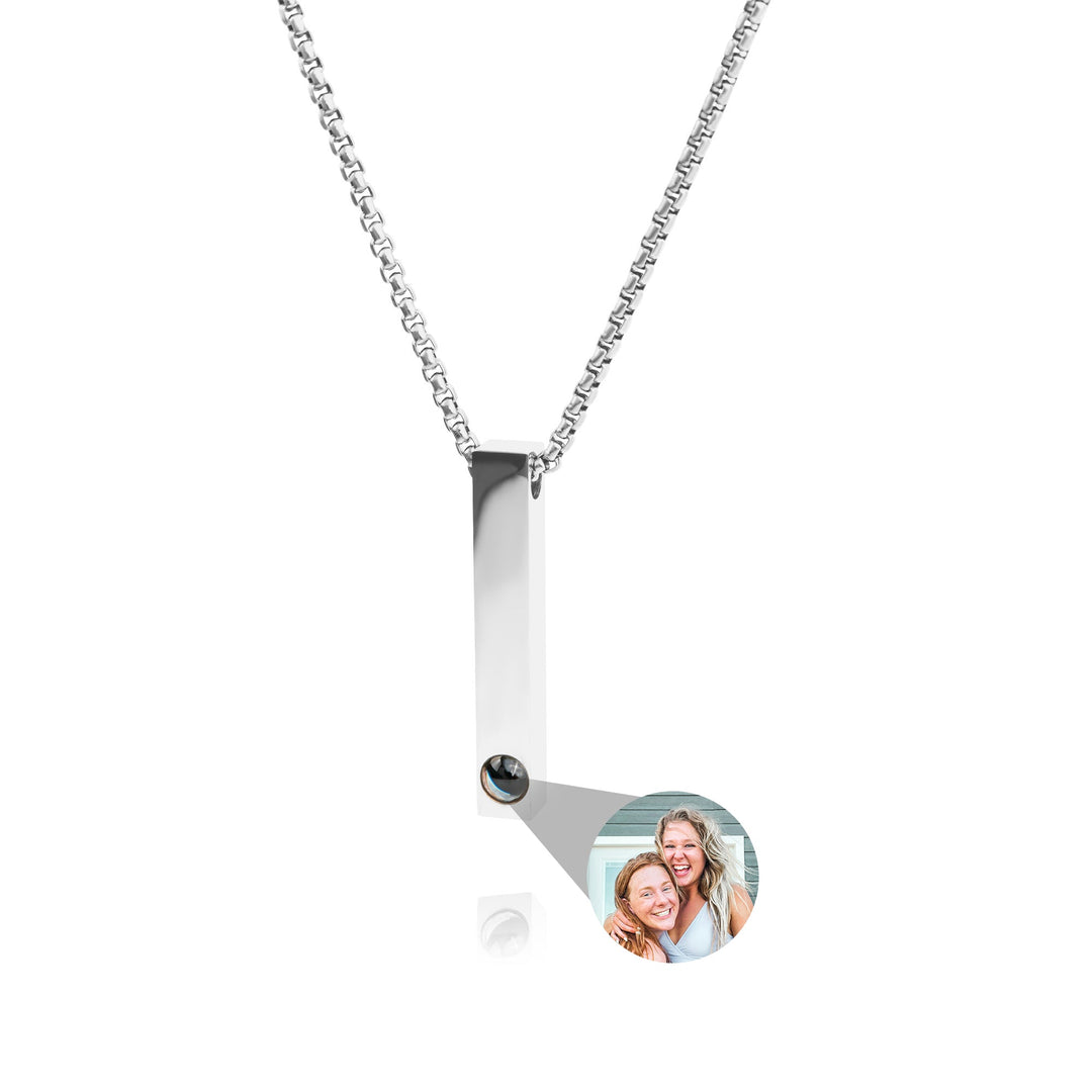 Photo Necklace with Your Own Photo - Bar Box Chain