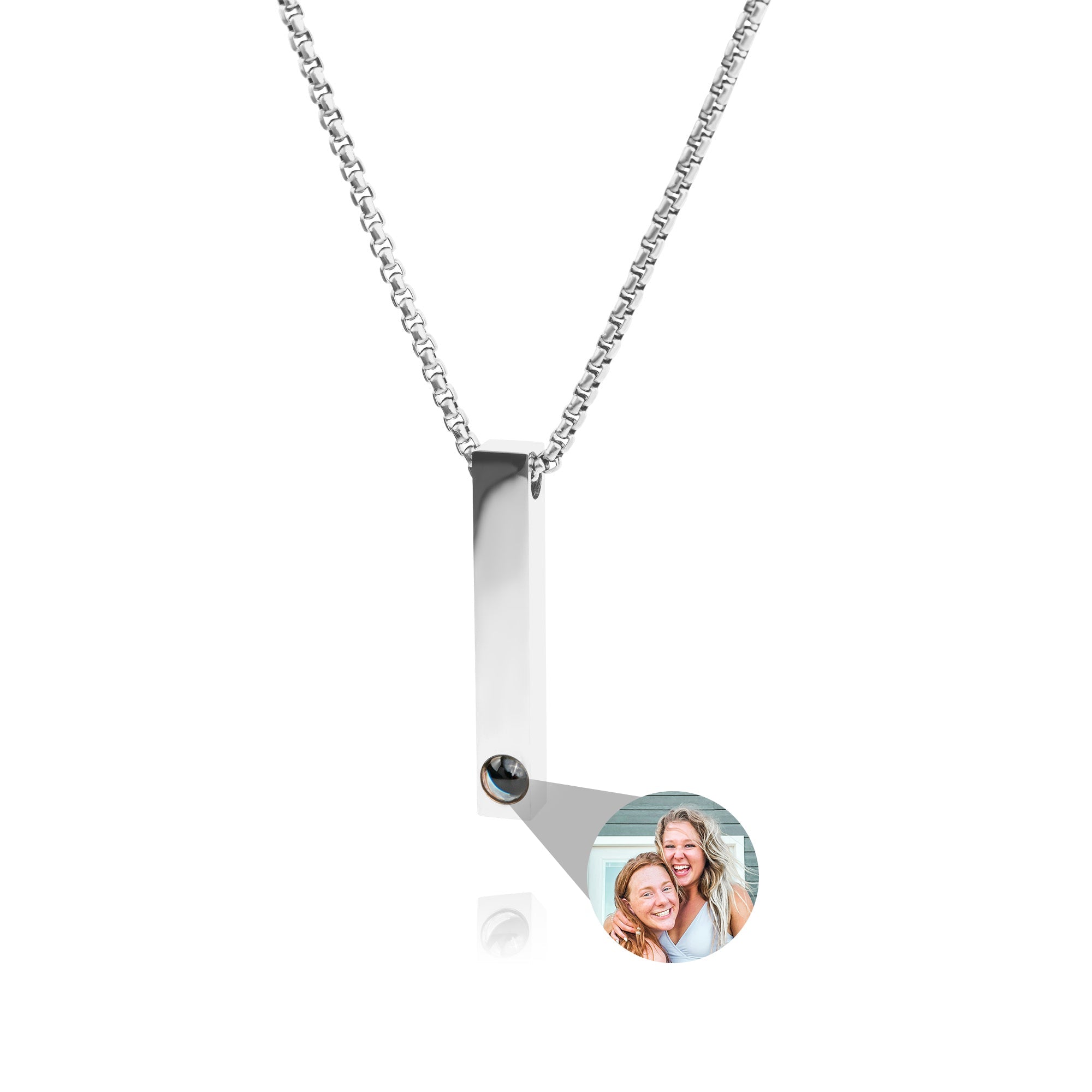 Photo Necklace with Your Own Photo - Bar Box Chain