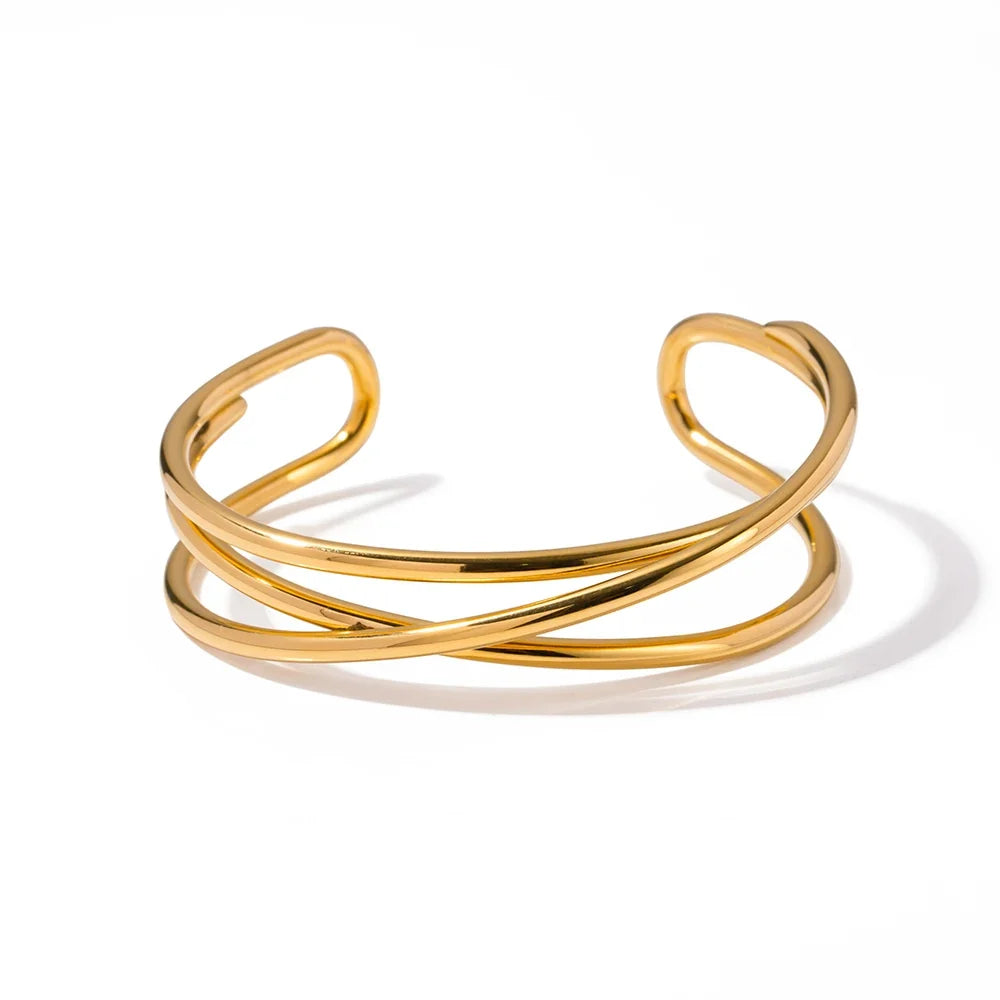 Bransoletka mankietowa bangle 18k z potrójnym przeplatanym splotem