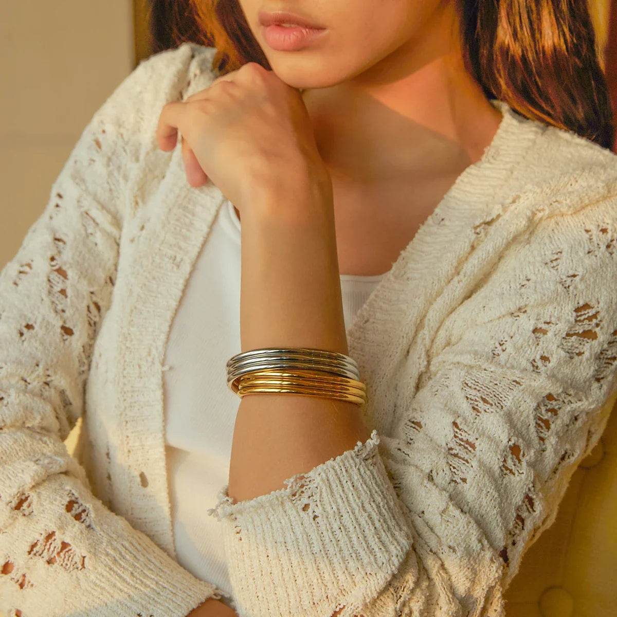18k potrójna żebrowana bransoletka typu bangle