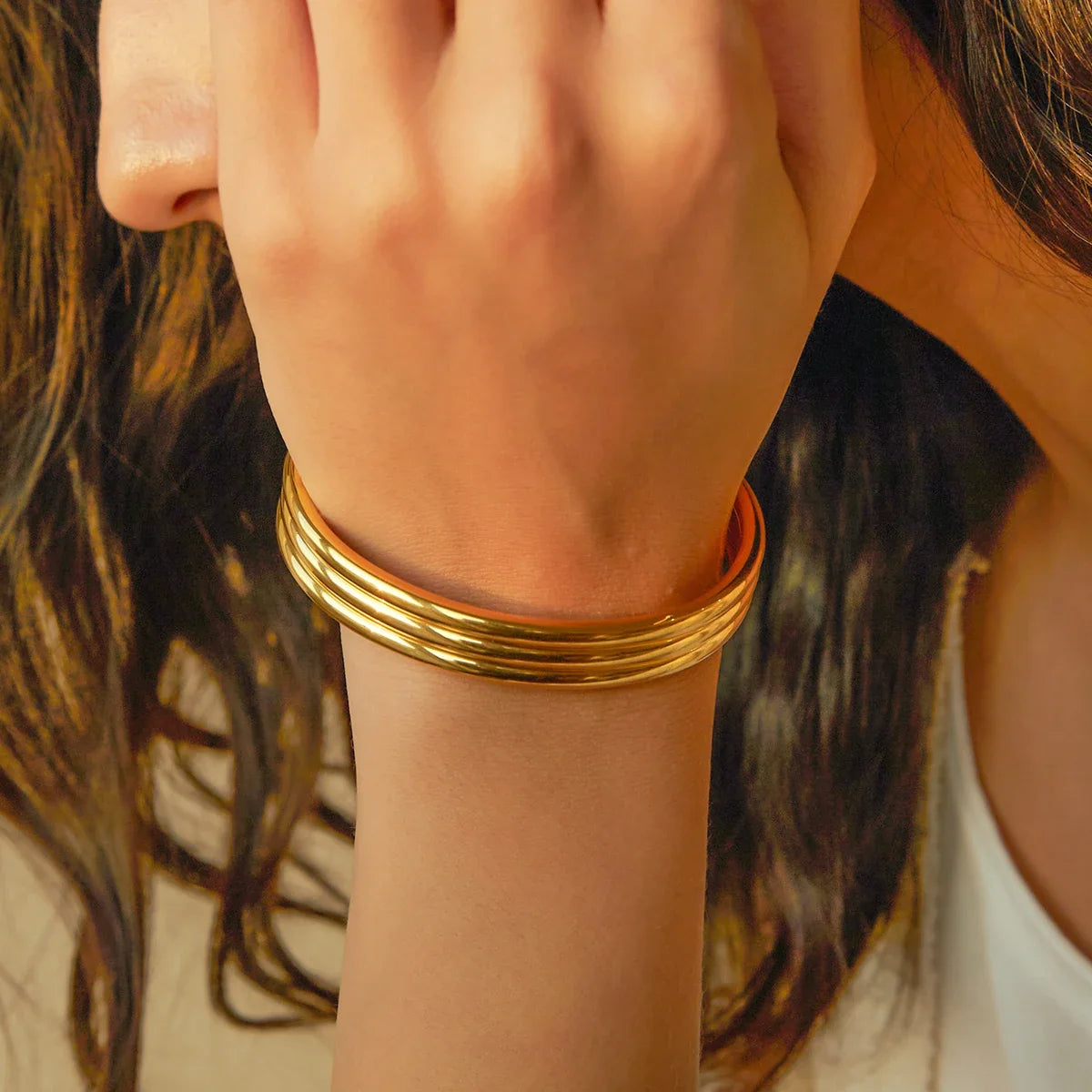 18k potrójna żebrowana bransoletka typu bangle