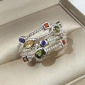 Vintage Green Glass Layered Silver Ring