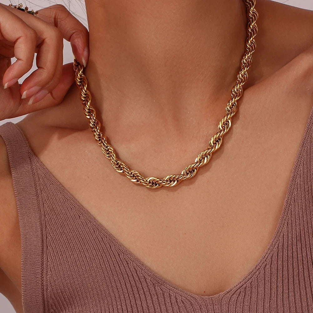 Bracelet et collier en chaîne corde épaisse de 8mm en or 18 carats