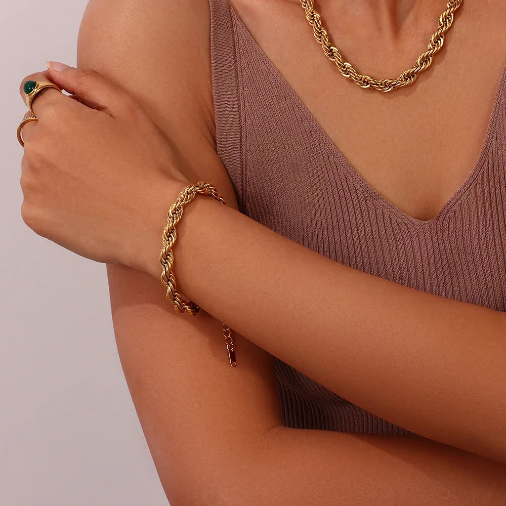 Bracelet et collier en chaîne corde épaisse de 8mm en or 18 carats