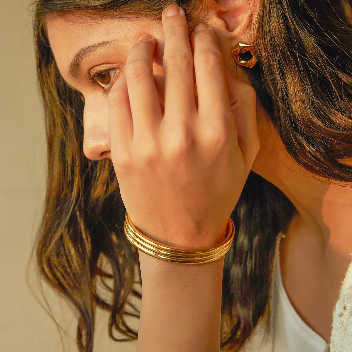18k potrójna żebrowana bransoletka typu bangle