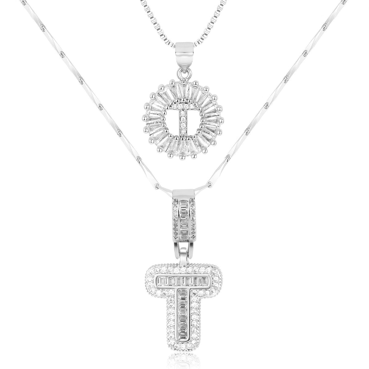 Juego de 2 collares de 14k con inicial de diamante