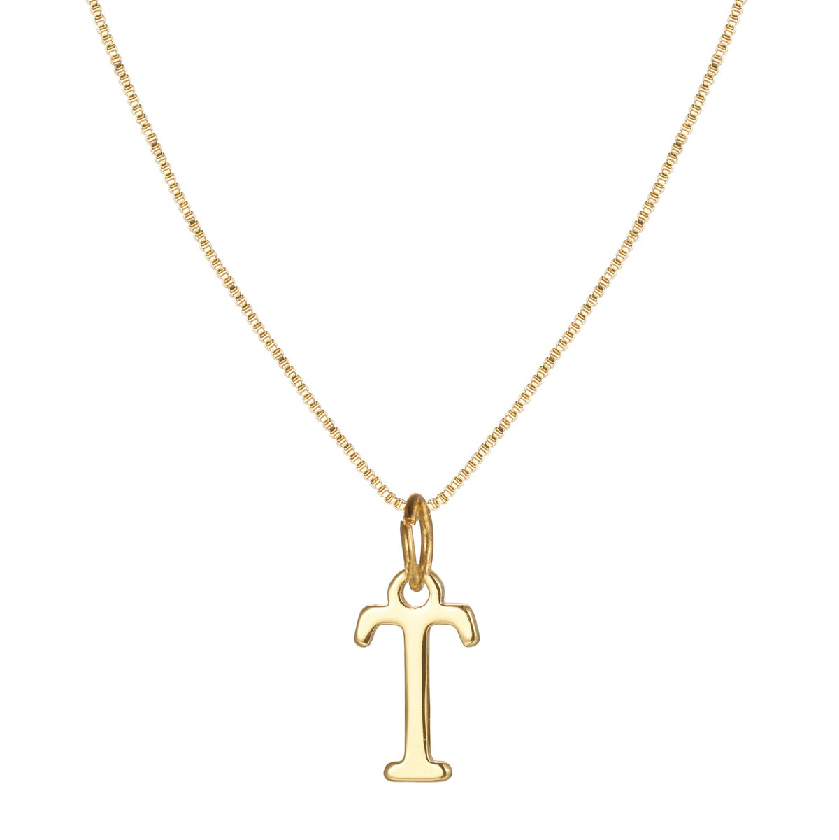 Collar minimalista de 14k con inicial en tipografía serif