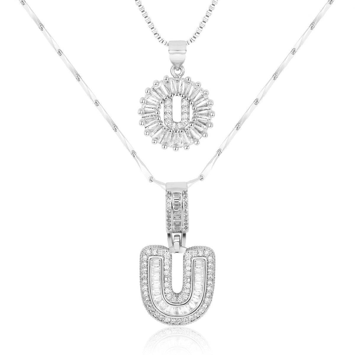 Juego de 2 collares de 14k con inicial de diamante