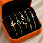 Hallow Heart Green Crystal Stone Bracelet Set