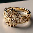 Exotic Floral Zirconia Gold Ring