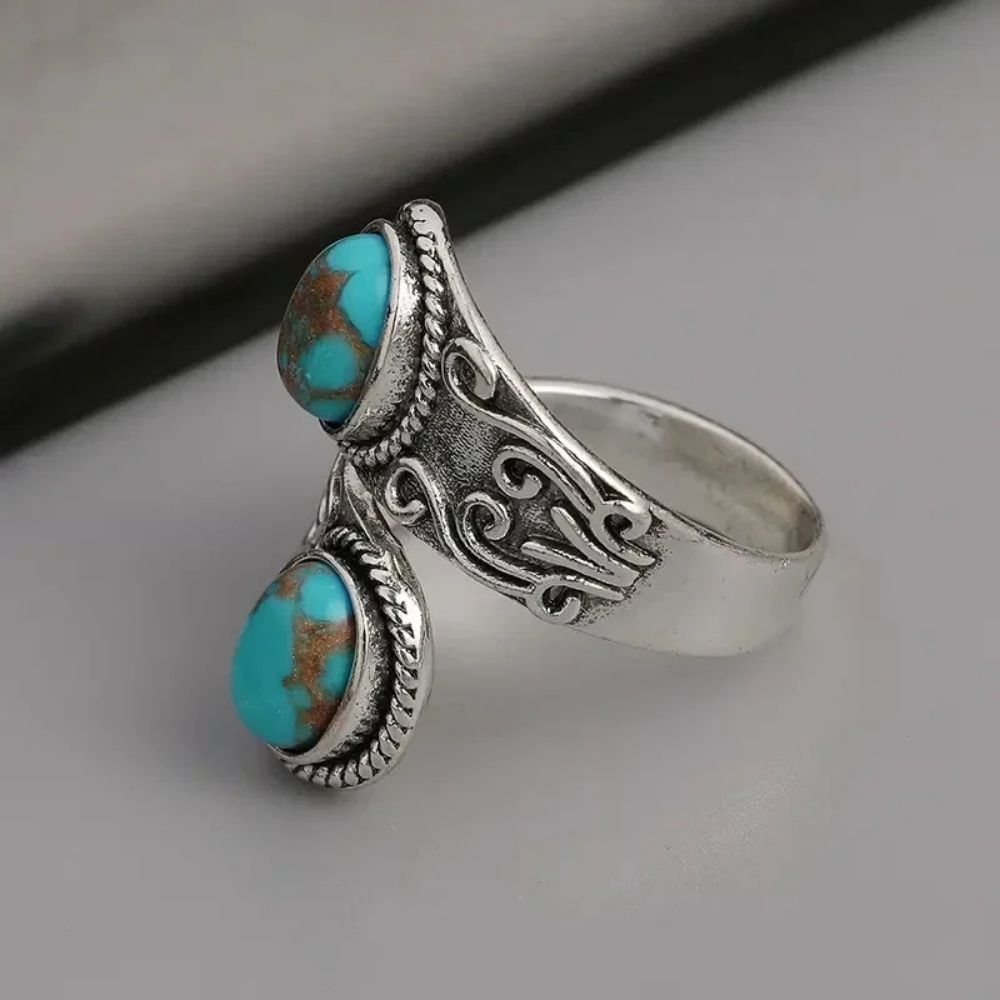 Elegant Vintage Turquoise Cross Band Ring