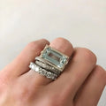 Vintage silver turquoise glass ring set