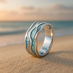 Elegant Turquoise Silver Waves Ring