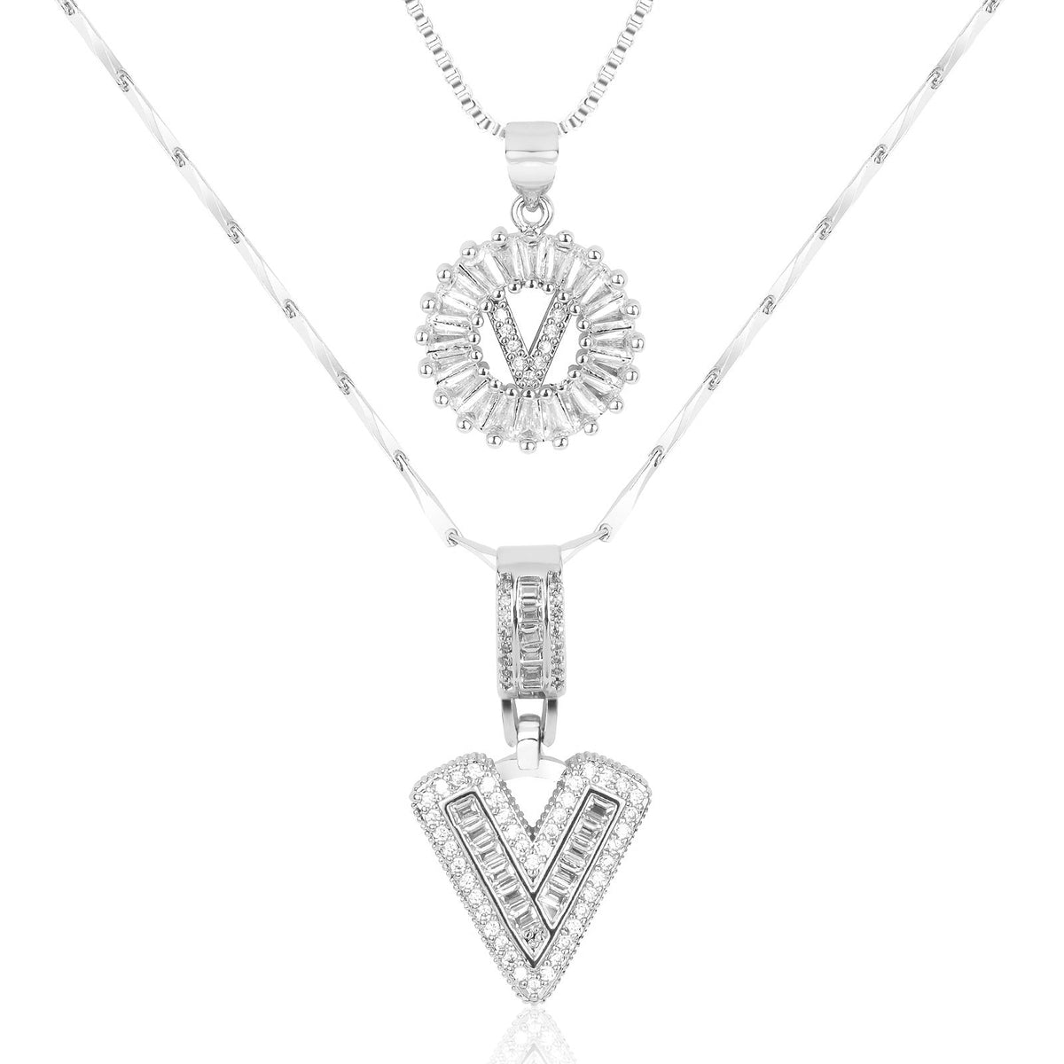 Juego de 2 collares de 14k con inicial de diamante