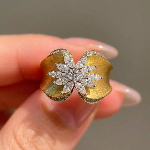 Bague papillon vintage en CZ brossé