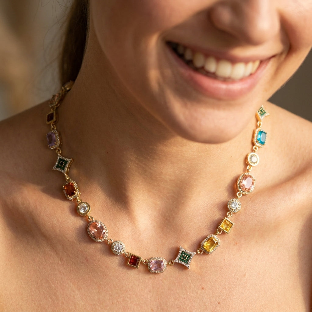 Collana con gemme geometriche colorate