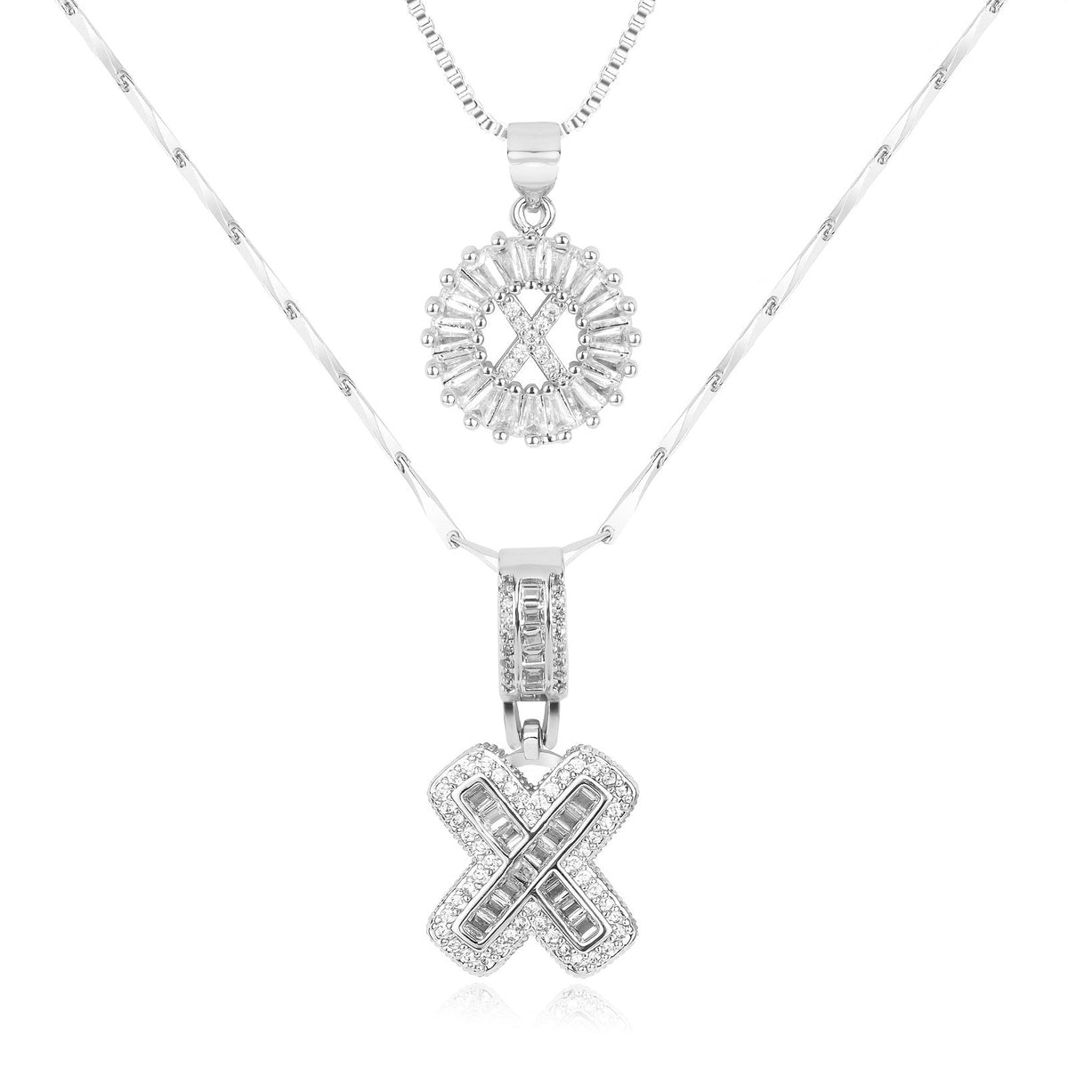 Juego de 2 collares de 14k con inicial de diamante