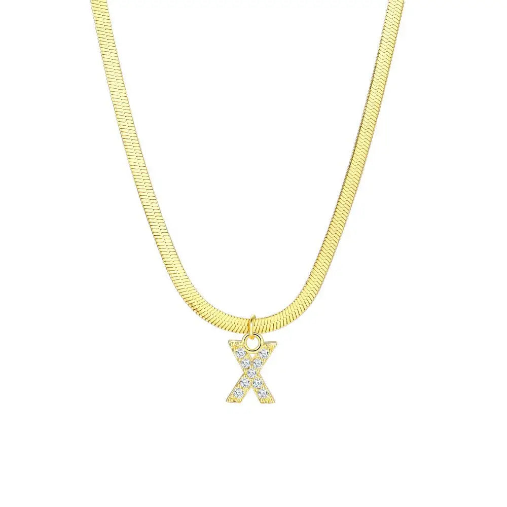 Collar delicado de espiga con inicial de letra y diamante