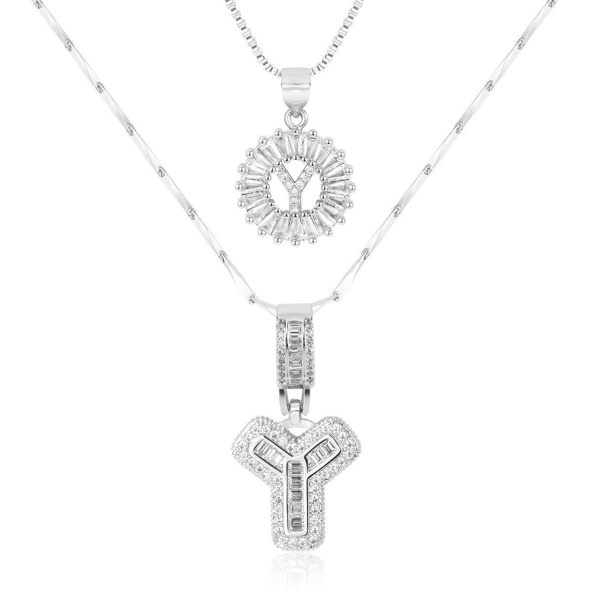 Juego de 2 collares de 14k con inicial de diamante