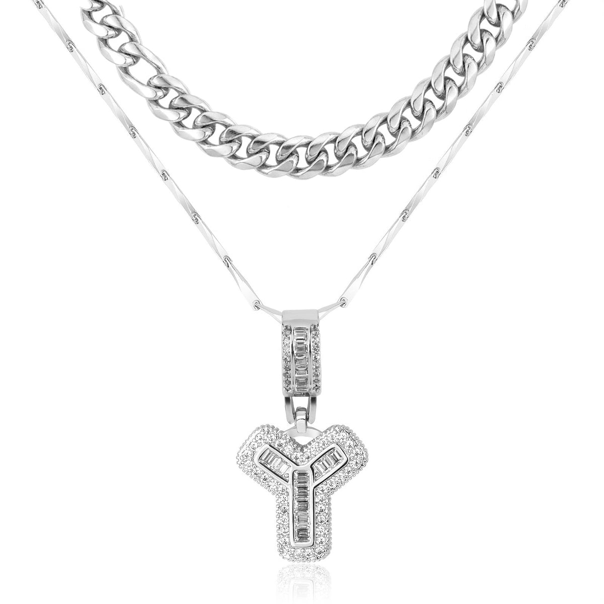 Set di 2 collane a strati in oro 14k, cubana e con iniziale