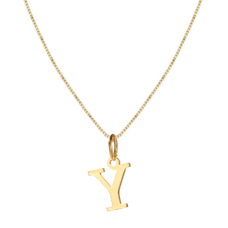 Collar minimalista de 14k con inicial en tipografía serif