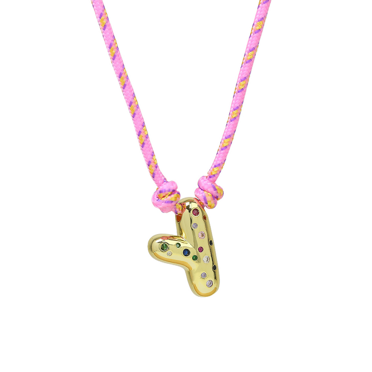 Chunky Gemstone Accented Initial Rope Necklace