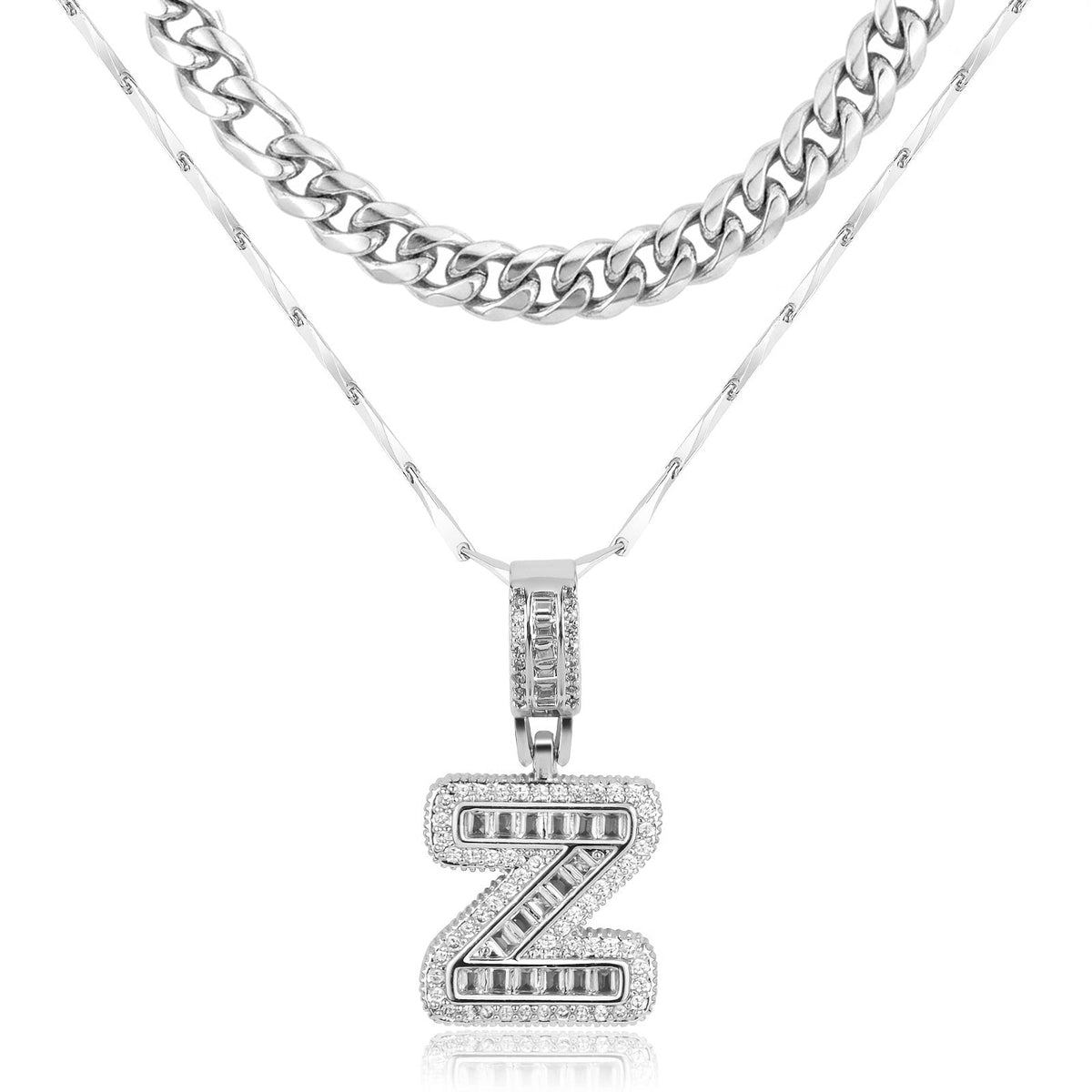 Set di 2 collane a strati in oro 14k, cubana e con iniziale