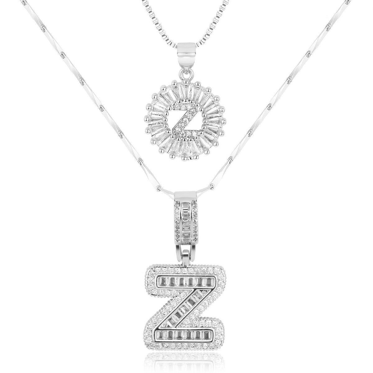 Juego de 2 collares de 14k con inicial de diamante