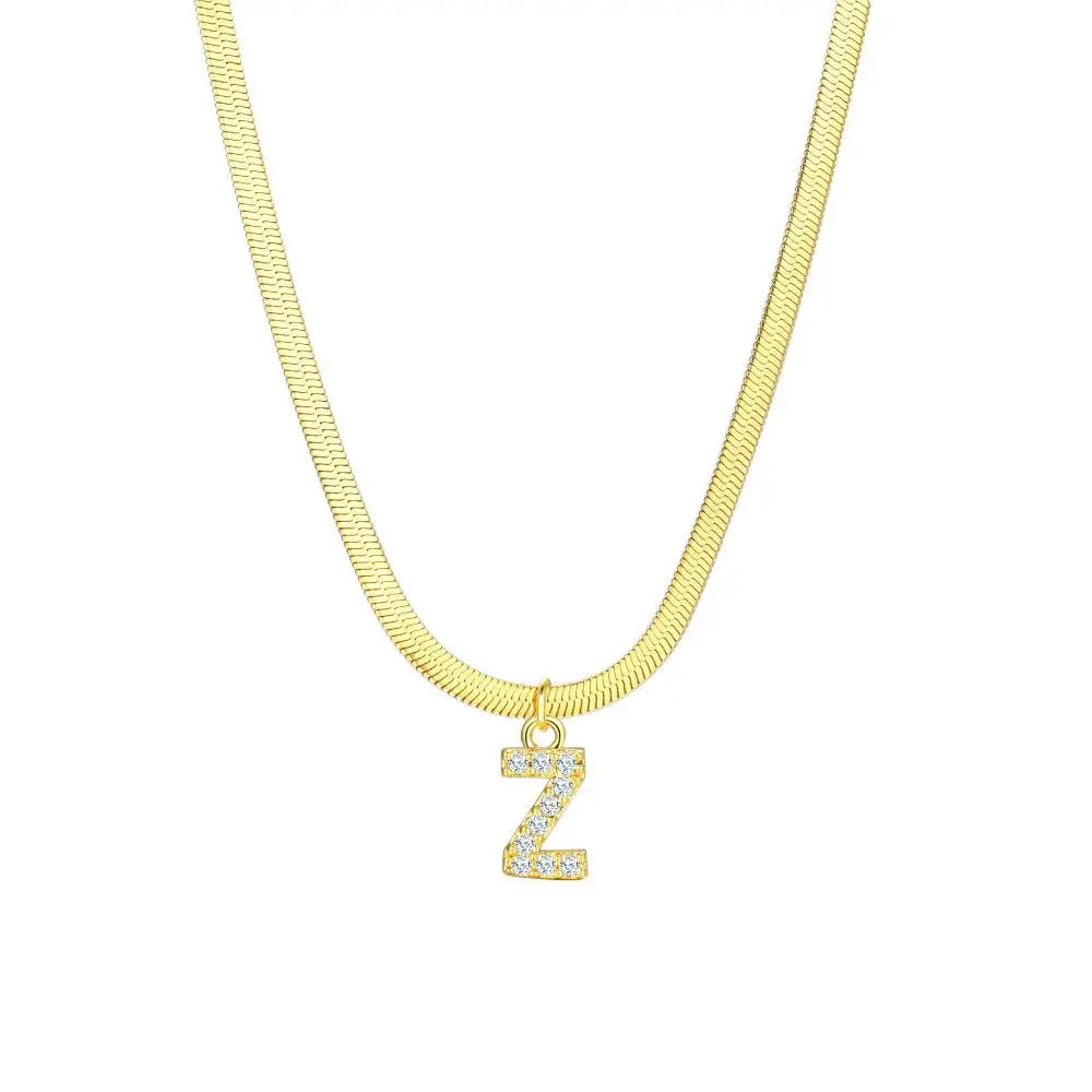 Collar delicado de espiga con inicial de letra y diamante