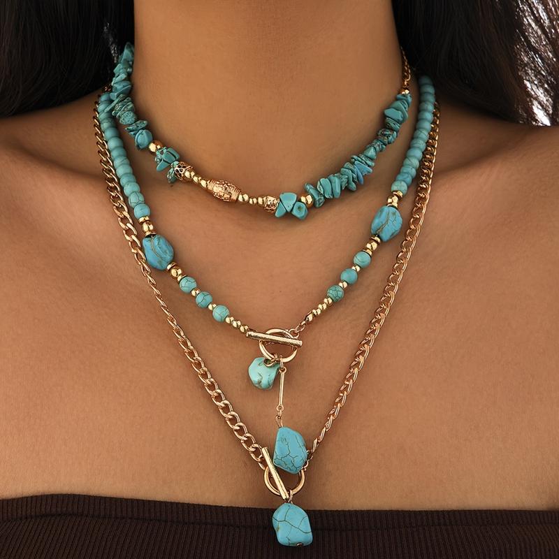 Set di 3 collane boho con chiusura a levetta e accenti turchesi
