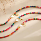 Colorful Pearl Heart Initial Anklet
