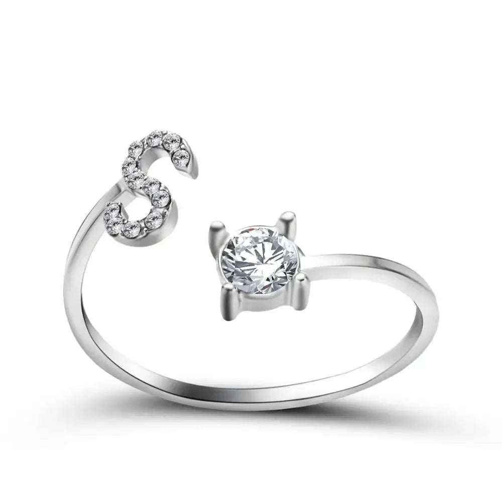 Adjustable Dainty Diamond Letter Initial Ring