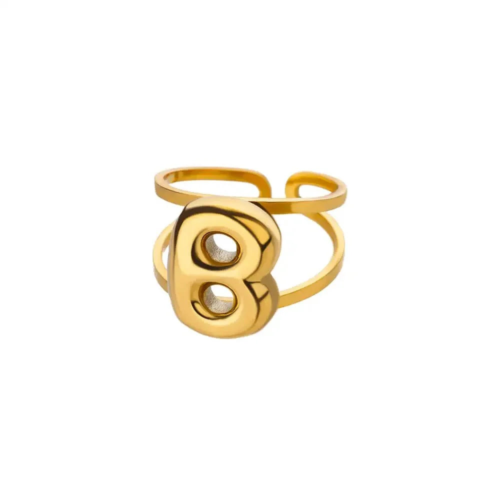 Adjustable Open Band Bubble Letter Initial Ring