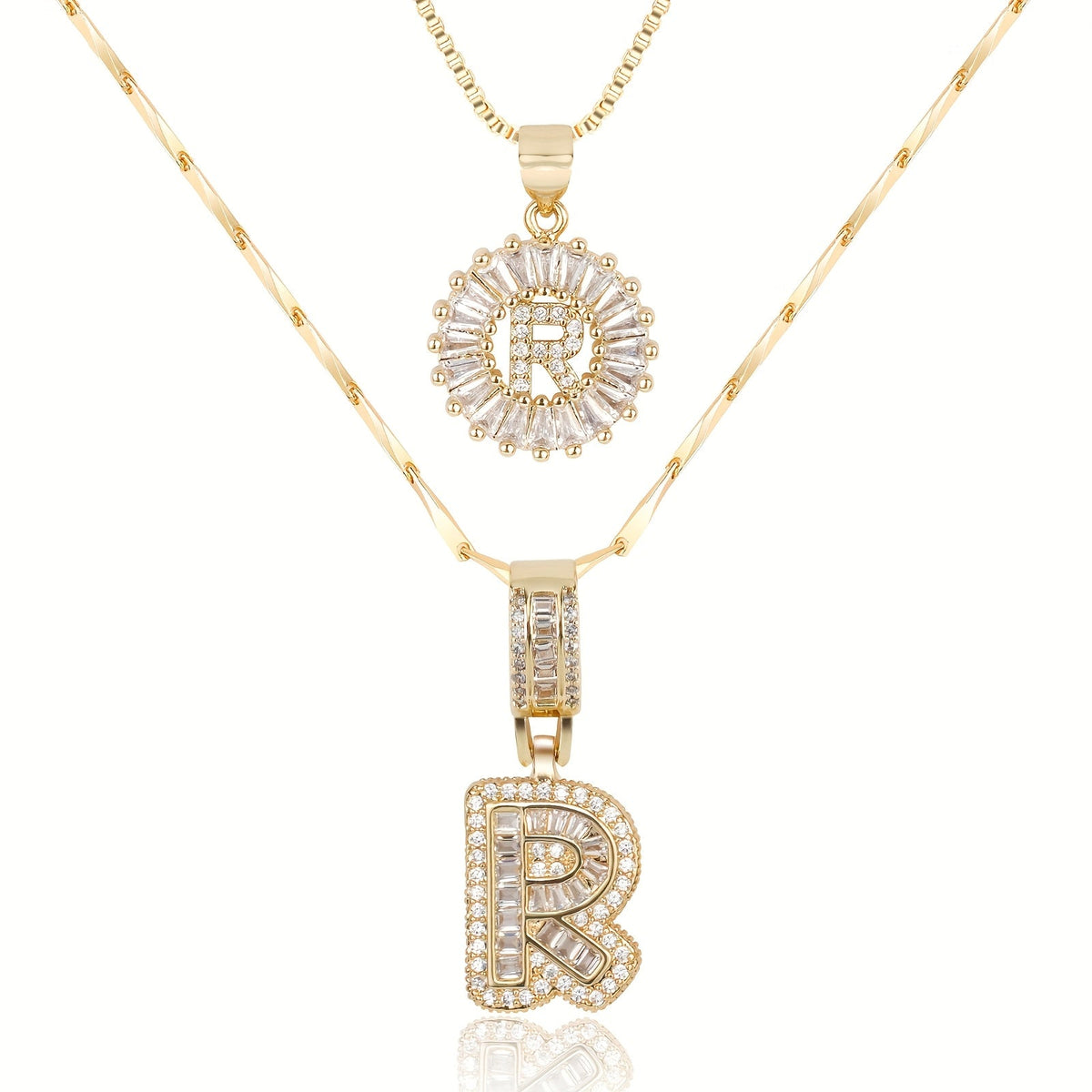 Juego de 2 collares de 14k con inicial de diamante