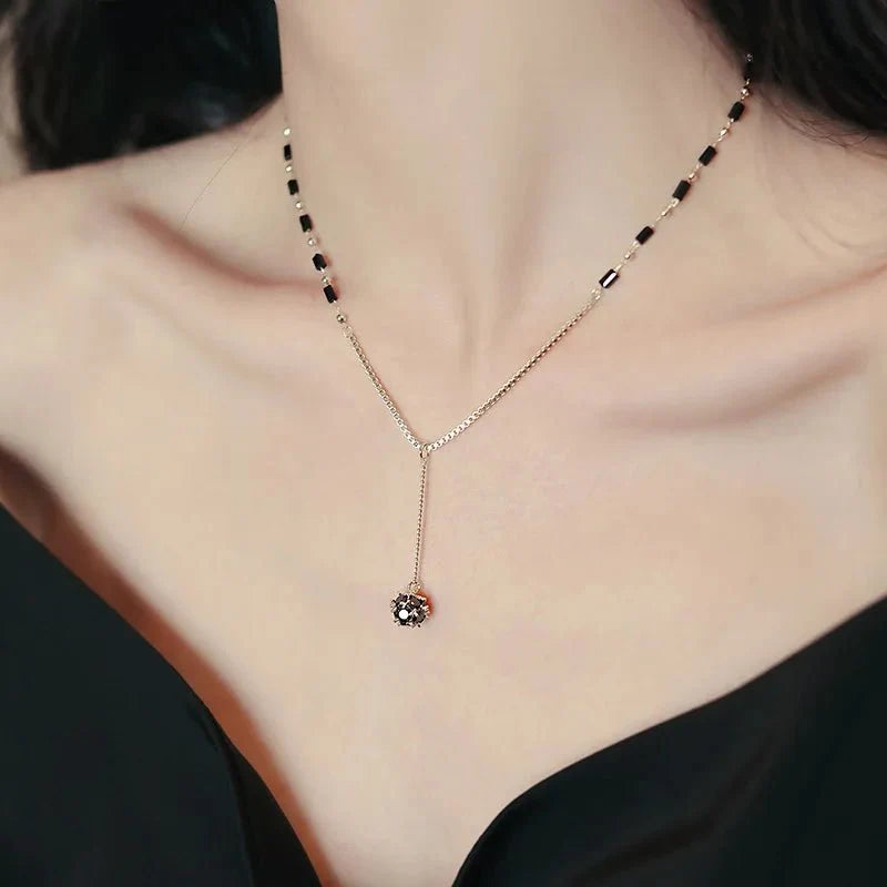 Black and Gold Crystal Ball Necklace