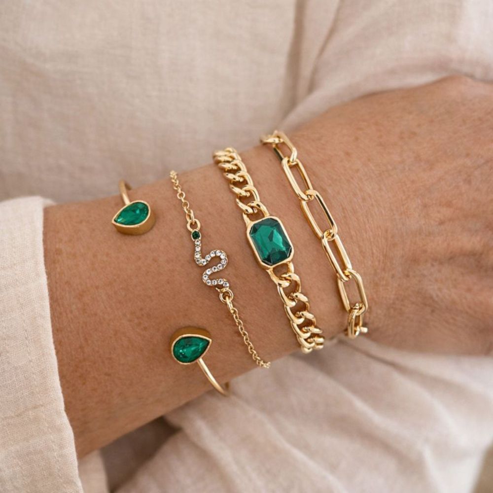 Bracelets with Green Crystals Pack