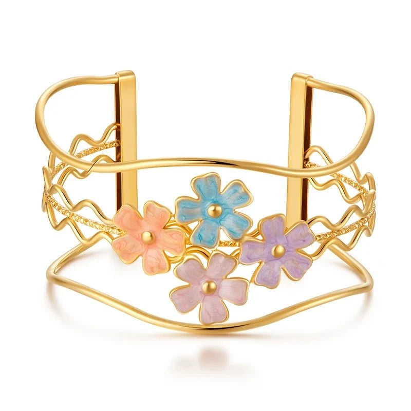 Eleganckie bransoletki typu bangle z motywem kwiatowym
