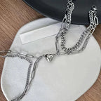 Ensemble de bracelets pour couple avec cœur magnétique, chaîne cubaine et chaîne trombone