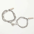 Ensemble de bracelets pour couple avec cœur magnétique, chaîne cubaine et chaîne trombone