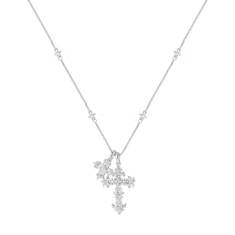 Collier croix floral 18k rehaussé de diamants