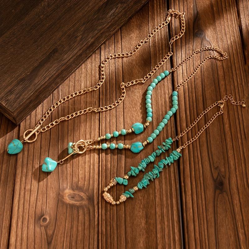 Set di 3 collane boho con chiusura a levetta e accenti turchesi