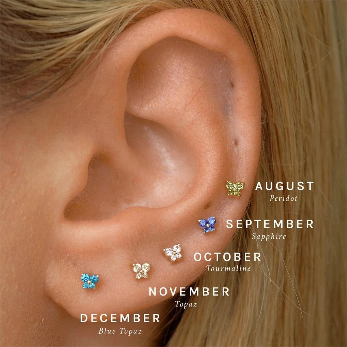 Dainty Butterfly Birthstone Stud Earring