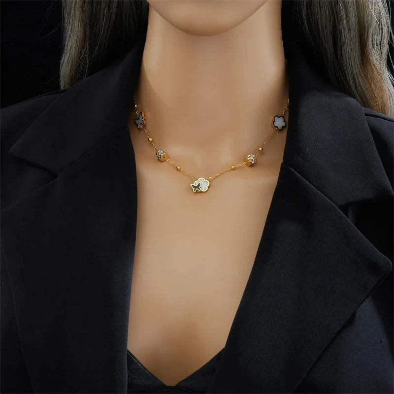 Dainty Clover Butterfly Diamond Necklace