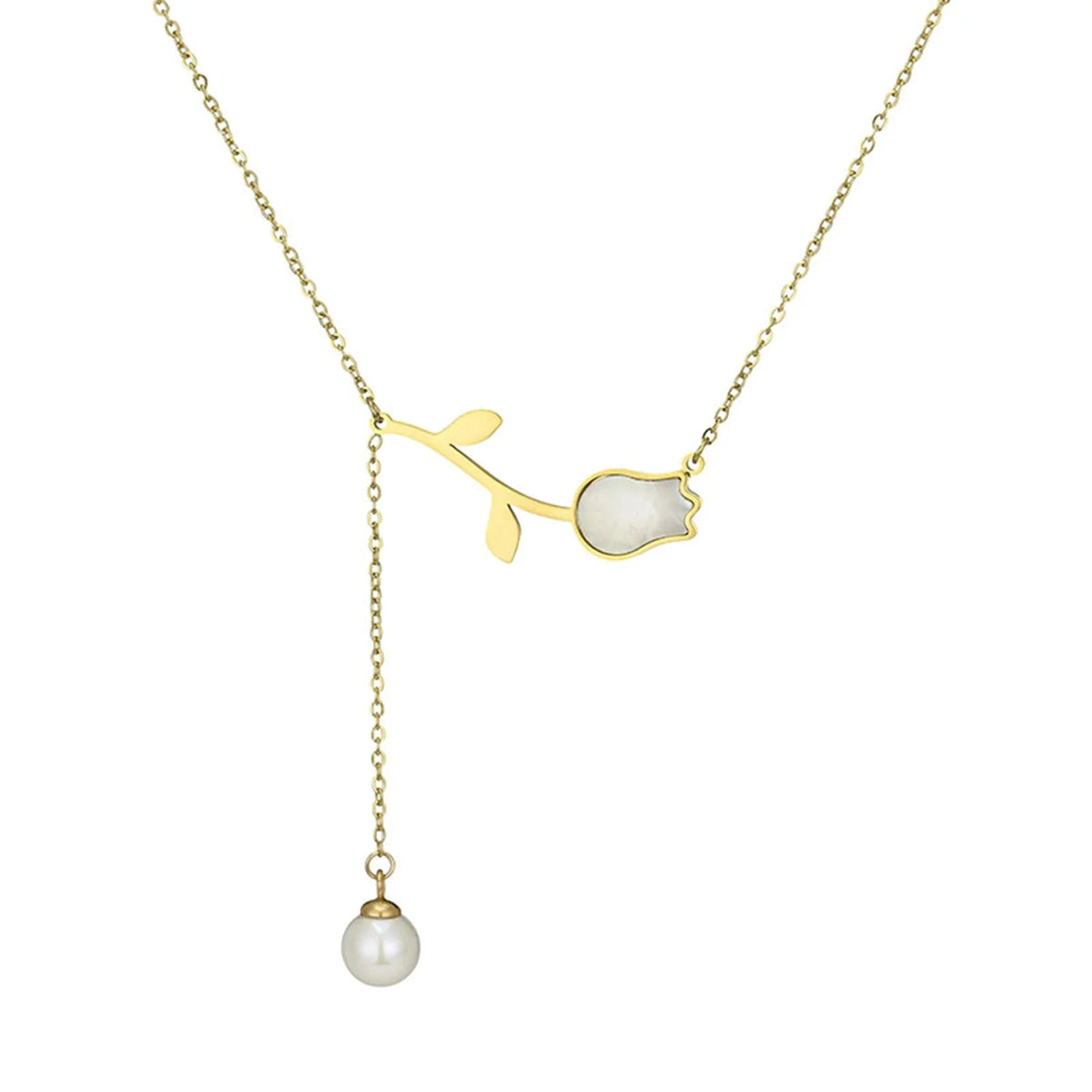 Collana delicata con nappa di perle e tulipano