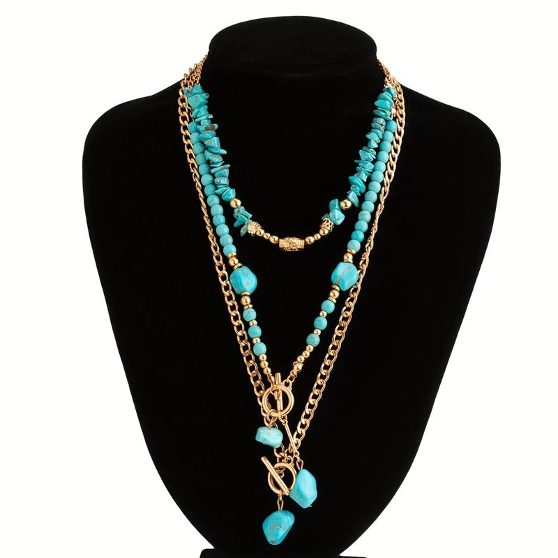 Set di 3 collane boho con chiusura a levetta e accenti turchesi