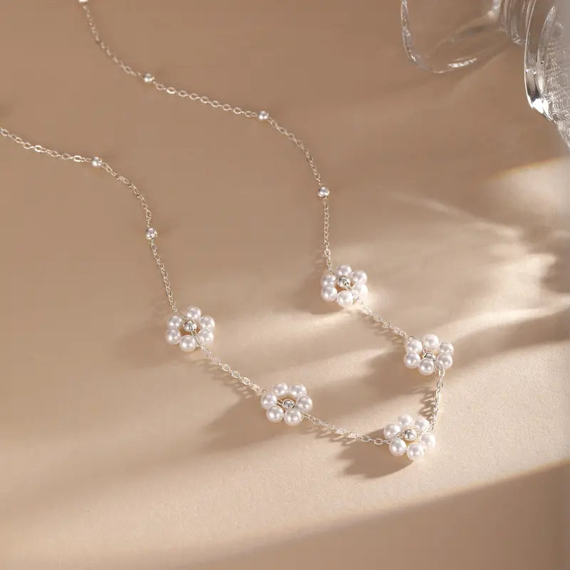 14k Pearl Floral Choker Necklace